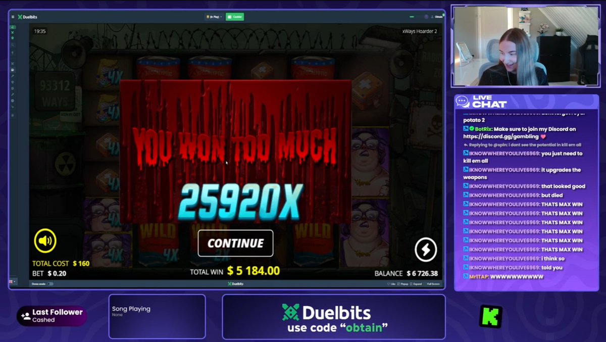 emzspends's tweet photo. FIRST EVER MAX WIN LIVE ON STREAM... 💚 

COME SHOW SOME LOVE 👇 

rt &amp; like for a chance of getting tipped on @Duelbits https://t.co/77pmBXS2N4