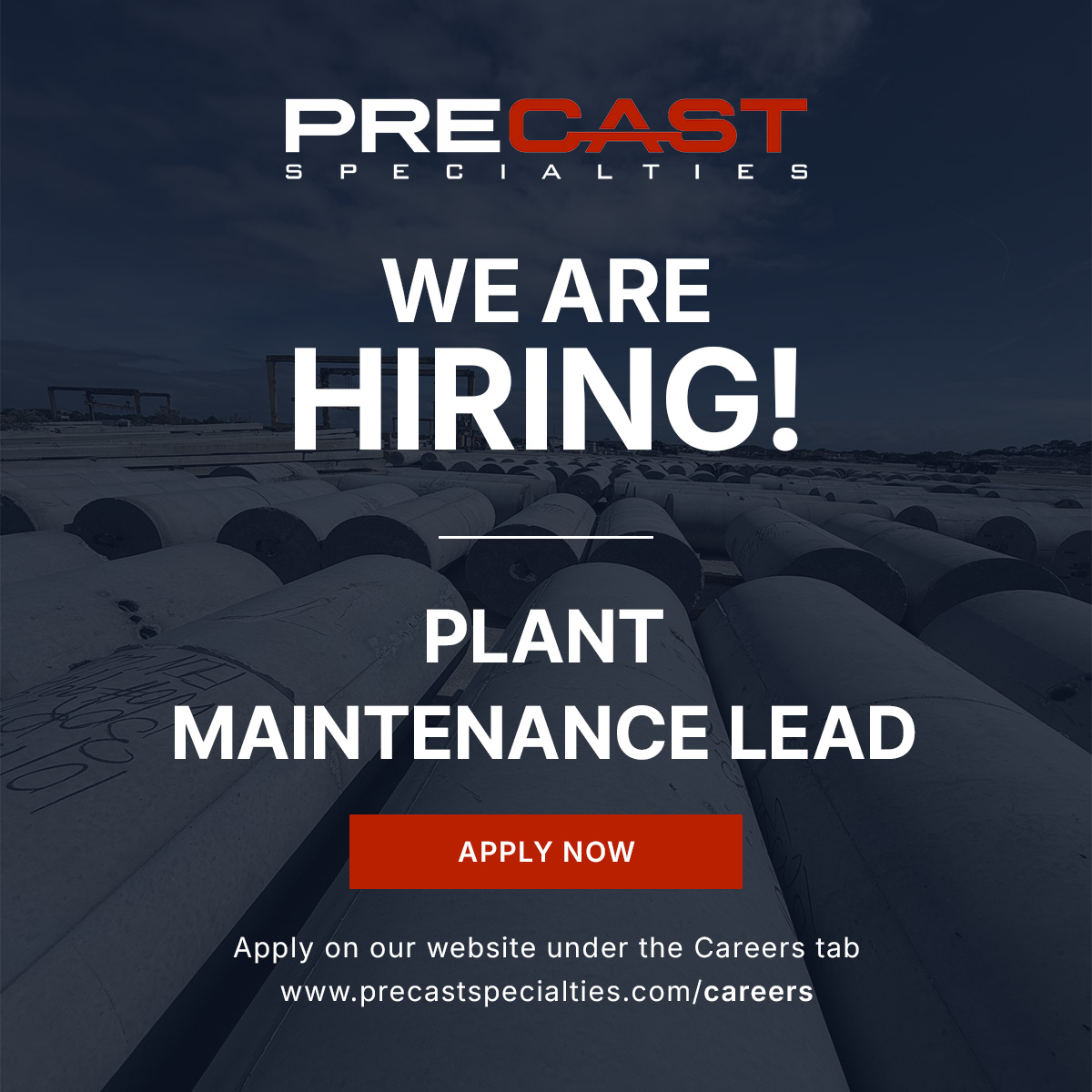 PrecastSpecialt's tweet photo. Join our team! With the building of our new Batch Plant, Precast Specialties is looking for a Plant Maintenance Lead to add to our team. See the full description and apply here: https://t.co/Hp4HFzg40A

#nowhiring #plantmaintenancelead #floridacareers #precastconcrete https://t.co/YJA4FKZvTb