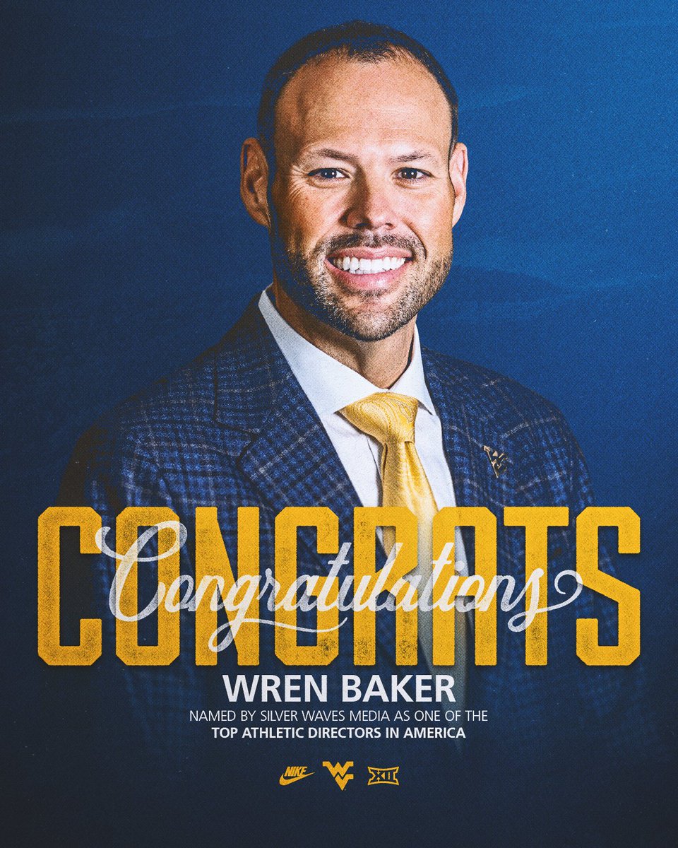WVUSports's tweet photo. Tell us something we don't know 😉

Congrats to @wrenbaker on being named one of the Top Athletic Directors in America by @SilverWaveMedia! 👏 https://t.co/K8Q6rCB4Rn