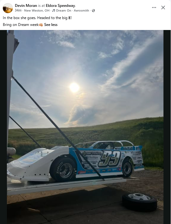 JFTrentRacing's tweet photo. No new scheme for Devin Moran, but he's Eldora bound! https://t.co/W2hjJbK0Sx