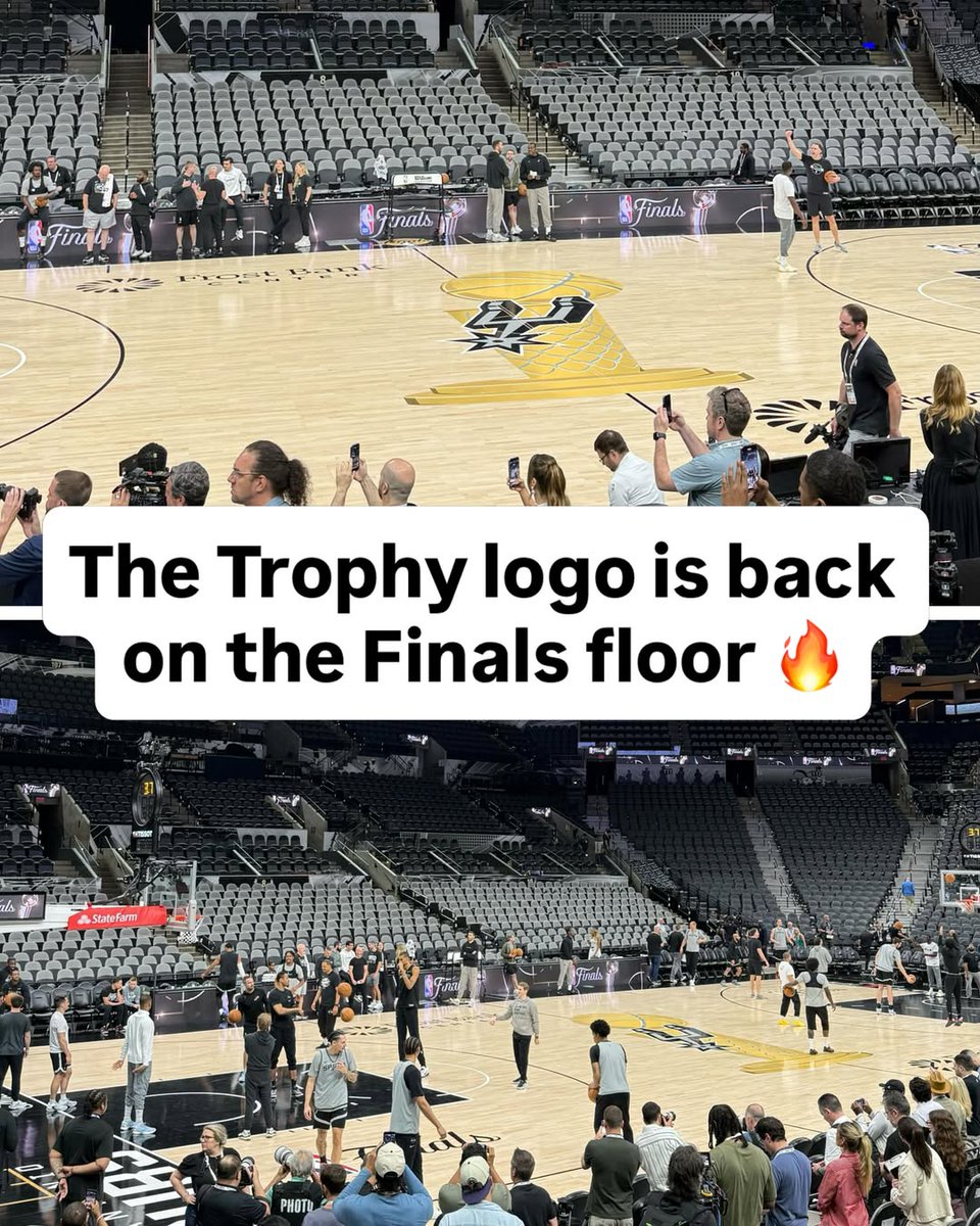 theScore's tweet photo. For the first time since 2009, the Larry O'Brien trophy logo is at center court for the NBA Finals 🔥

Presented by Paze https://t.co/2j8ie1141l