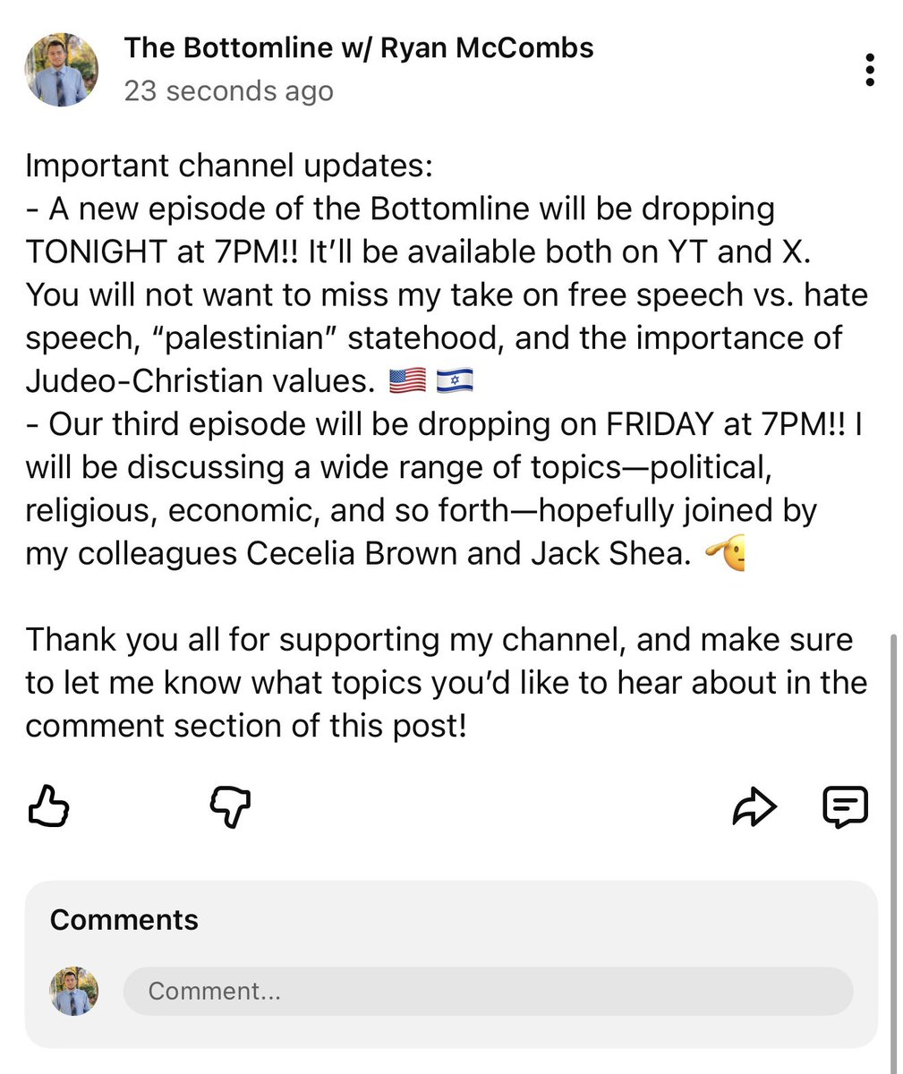 ramccombs326's tweet photo. I want to hear from YOU the viewership. What are the issues closest to your heart?! Drop a comment on YT or below! https://t.co/aIjesN9oFn