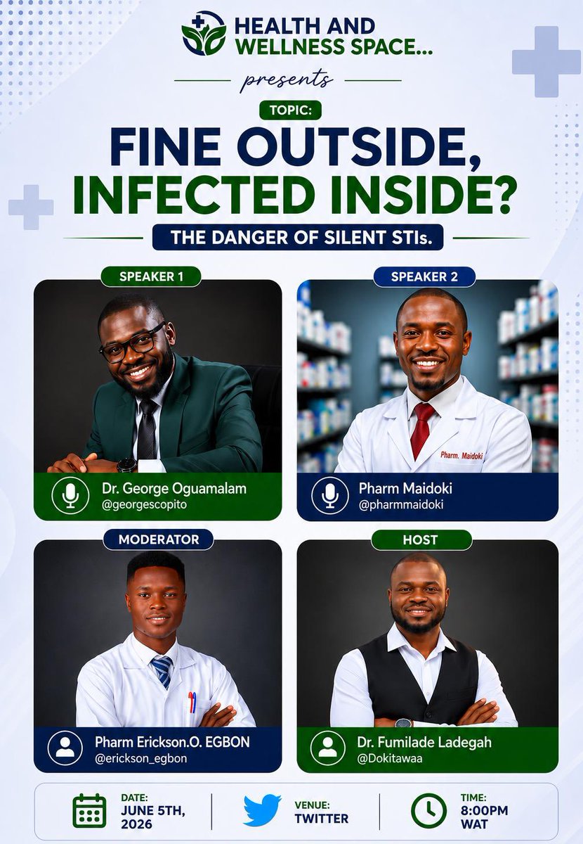 dokitawaa's tweet photo. Set a reminder for my upcoming Space! https://t.co/q18OUCGy7s

🚨 FINE OUTSIDE, INFECTED INSIDE?

Looking healthy does not always mean being healthy.

Some infections can stay silent for months or even years without symptoms while causing damage behind the scenes.

Join us LIVE and discover what your body may not be telling you.

🗓 Friday, June 5
⏰ 8:00 PM

This conversation could change how you think about your health.

Attend. Learn. Share.

Tag someone who needs to hear this. @georgescopito