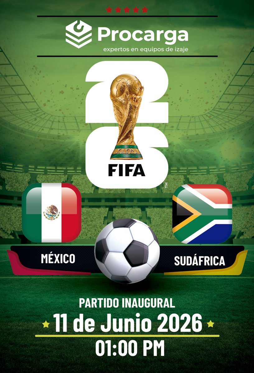 procarga_mx's tweet photo. 11 de junio | 🇲🇽 México vs Sudáfrica
Arranca el camino. ⚽🇲🇽

Hoy millones de mexicanos estaremos atentos al silbatazo inicial, compartiendo la misma emoción y apoyando a nuestra Selección desde cualquier rincón.

¡Mucho éxito, México! 💚🤍❤️

#VamosMéxico #FIFAWorldCup #México https://t.co/bcFYJMkrKE