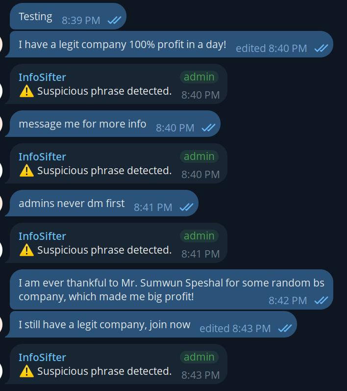 InfoSifterBot's tweet photo. This only a small part what what InfoSifter Bot system can do 😎 #nomorescammers #legitbot https://t.co/OmcNrAioXE