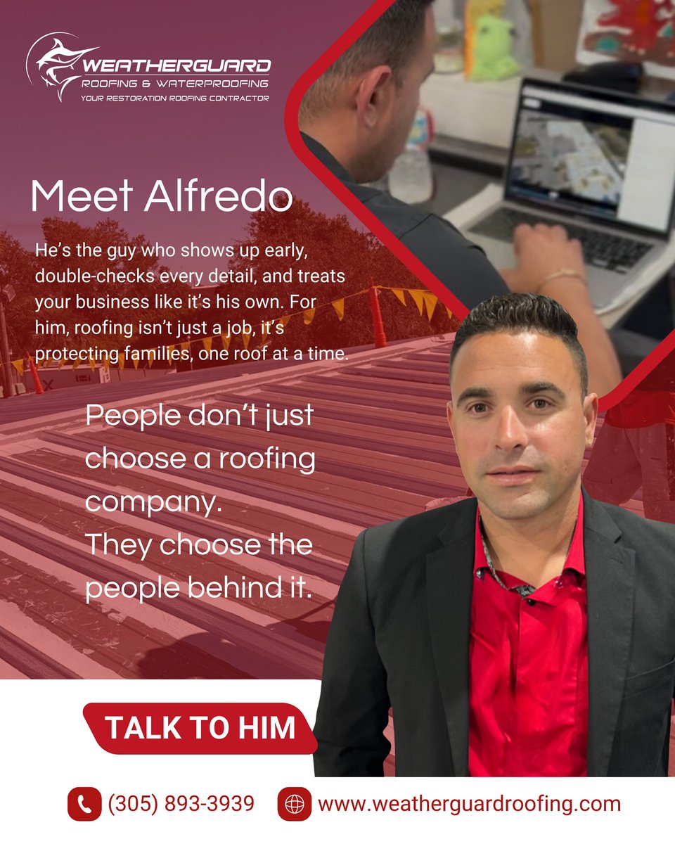 Weatherguard_fl's tweet photo. VP &amp; Sr. Construction Manager
Alfredo Rivero, born and raised in Cuba, is the Vice President and Senior Construction Manager of Weatherguard Roofing &amp; Waterproofing since 2010.

#crewspotlight #vp #businessman #vicepresident #constructionmanager https://t.co/psyQ02nhWN