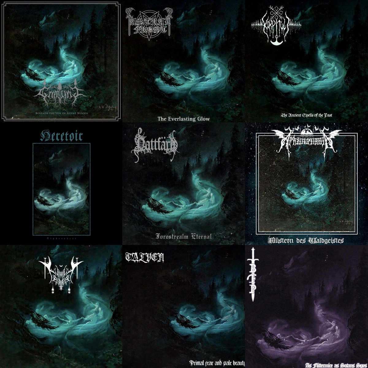 stygianunlit's tweet photo. black metal albüm kapaklarında yer alan eser;

grimveil - beneath the veil of silent woods 
astral frost - the everlasting glow 
korpituli – the ancient spells of the past review 
heretoir - nightsphere 
nattfärd - forestrealm eternal https://t.co/7wmJQRPhC9