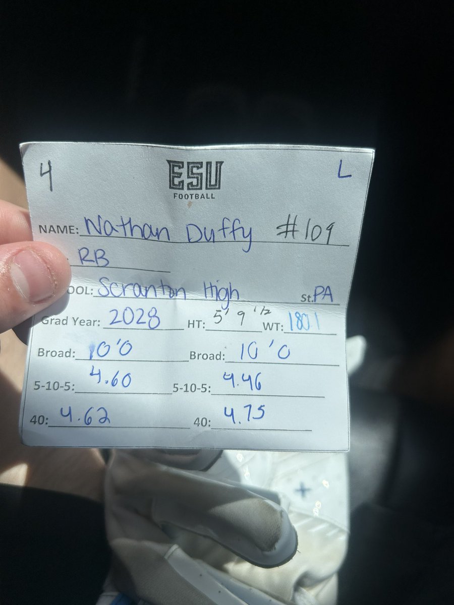 NateD_7's tweet photo. Had a great time at ESU recruiting camp, thanks to all the coaches. @ReissBill https://t.co/eIFgUNIY5J