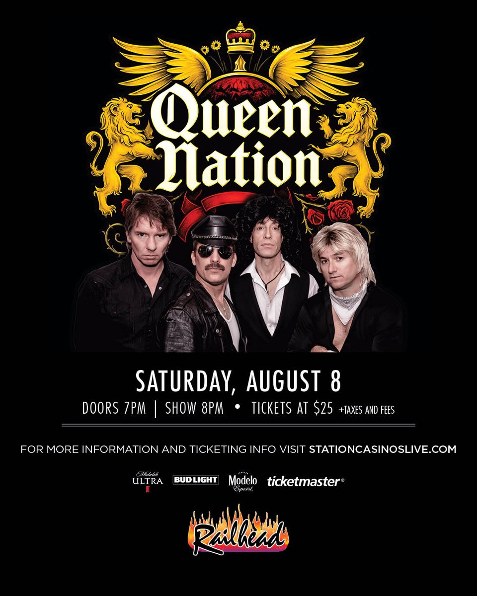 boulderstation's tweet photo. Queen Nation is rocking The Railhead stage at Boulder Station on Saturday, August 8, 2026. 🎸⭐

🎟️ Tickets are on sale now: https://t.co/75dzzn1KU9 https://t.co/fw1SXmxNYt