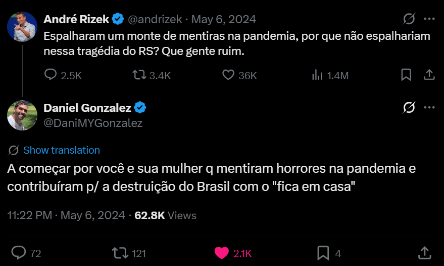 DaniMYGonzalez's tweet photo. Quando hostilizado, André Rizek fala em "gente intolerante e limitada" e sobre "a incapacidade de conviver com quem pensa diferente". Curioso que o mesmo Rizek PEDIU A MINHA DEMISSÃO do meu emprego à época ligando para meu empregador pq respondi ele no tweet abaixo. Hiprocisia! https://t.co/4q0tKd0PH9