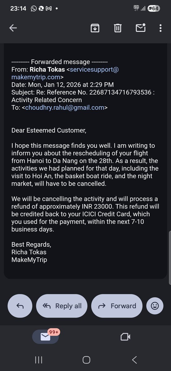 Nitika_A's tweet photo. @makemytrip @makemytripcare @MakeMyTripIndia we have been following for a refund for over 6 months. The support ticket on app closes on its own. Pl refund asap or we will have to go to consumer court. Screenshot for your ref https://t.co/GFe3UIBMHJ