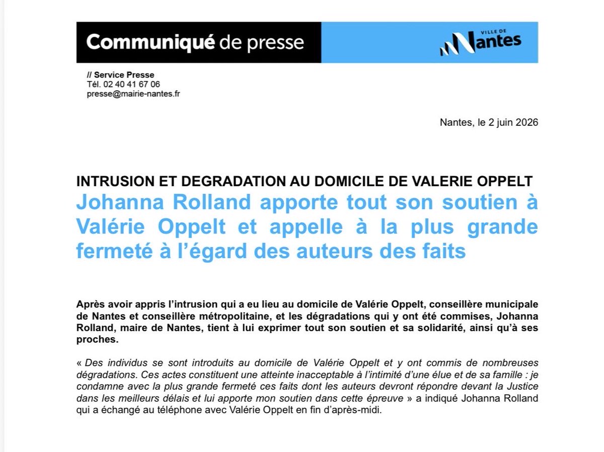 DTalledec's tweet photo. Tout mon soutien à Valérie Oppelt et à ses proches après l’intrusion et les dégradations commises à son domicile. https://t.co/6ntiwzEev7