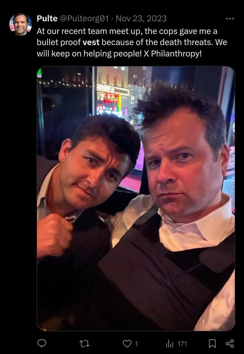 parismartineau's tweet photo. pulte used to host meetups for fellow memestock fans and went through a period where he unironically wore a "bulletproof vest" to bars because he was concerned his enemies would stop him https://t.co/b4QAwt8xhV