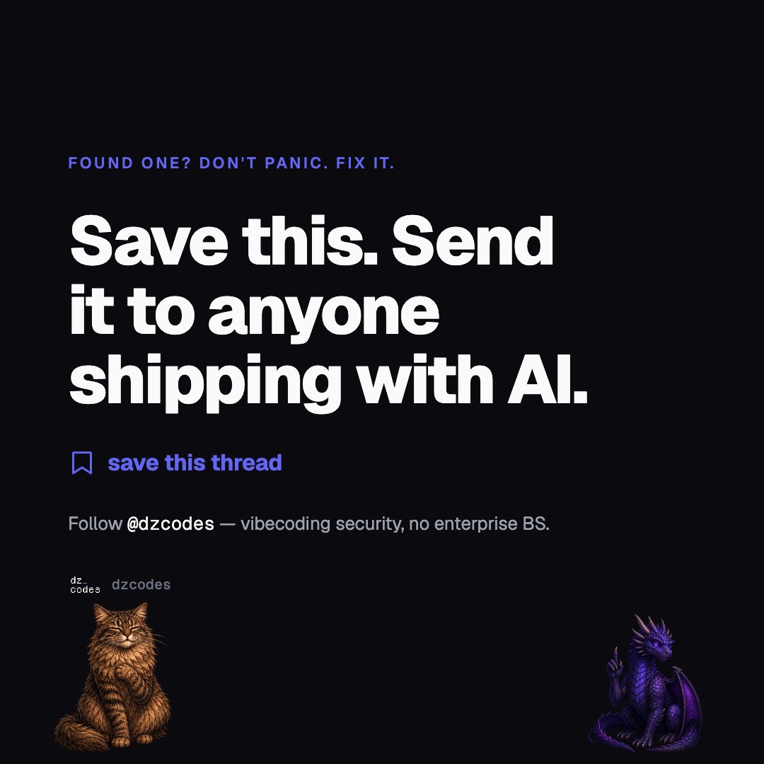 dzcodes's tweet photo. If you vibecode / ship with AI, I'm starting to create content for this stuff — check 'dz_codes' on IG · Threads · TikTok. This carousel + a 60-second audit checklist is already live there. https://t.co/34RiICyYWz