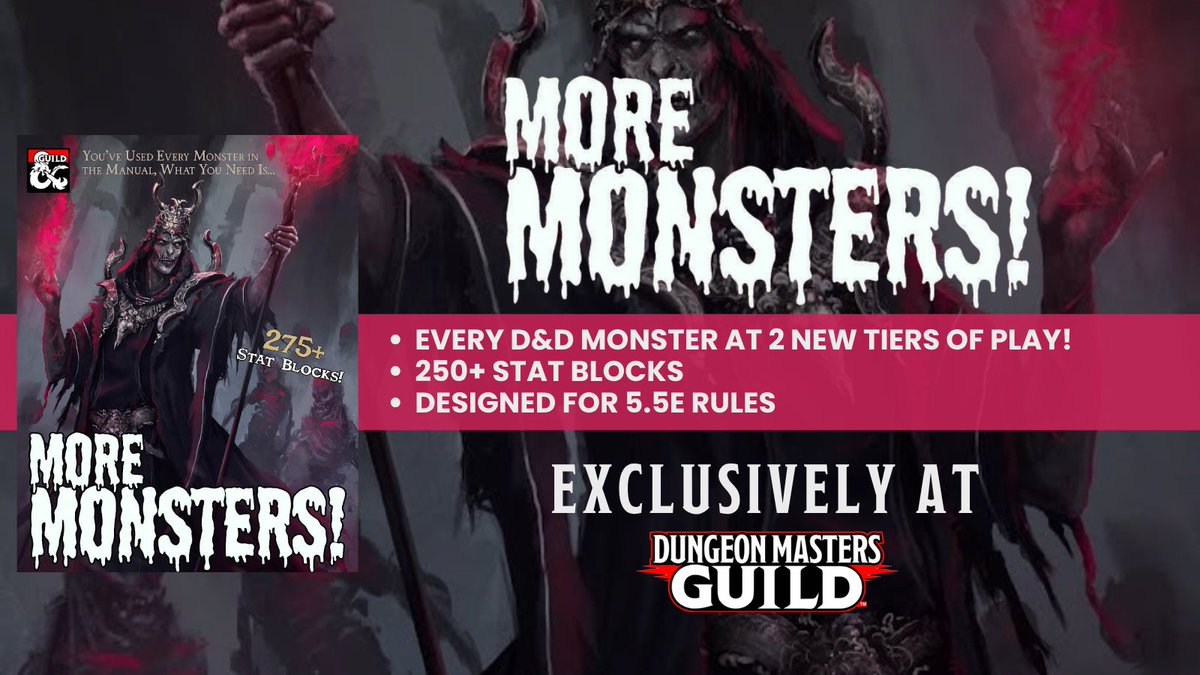 dms_guild's tweet photo. More Monsters! is available now.

Get it here: https://t.co/WdAZwwGCD3

21 experienced writers assembled to bring you More Monsters!
#dnd5e #dungeonsanddragons https://t.co/wA9cOUXyBd
