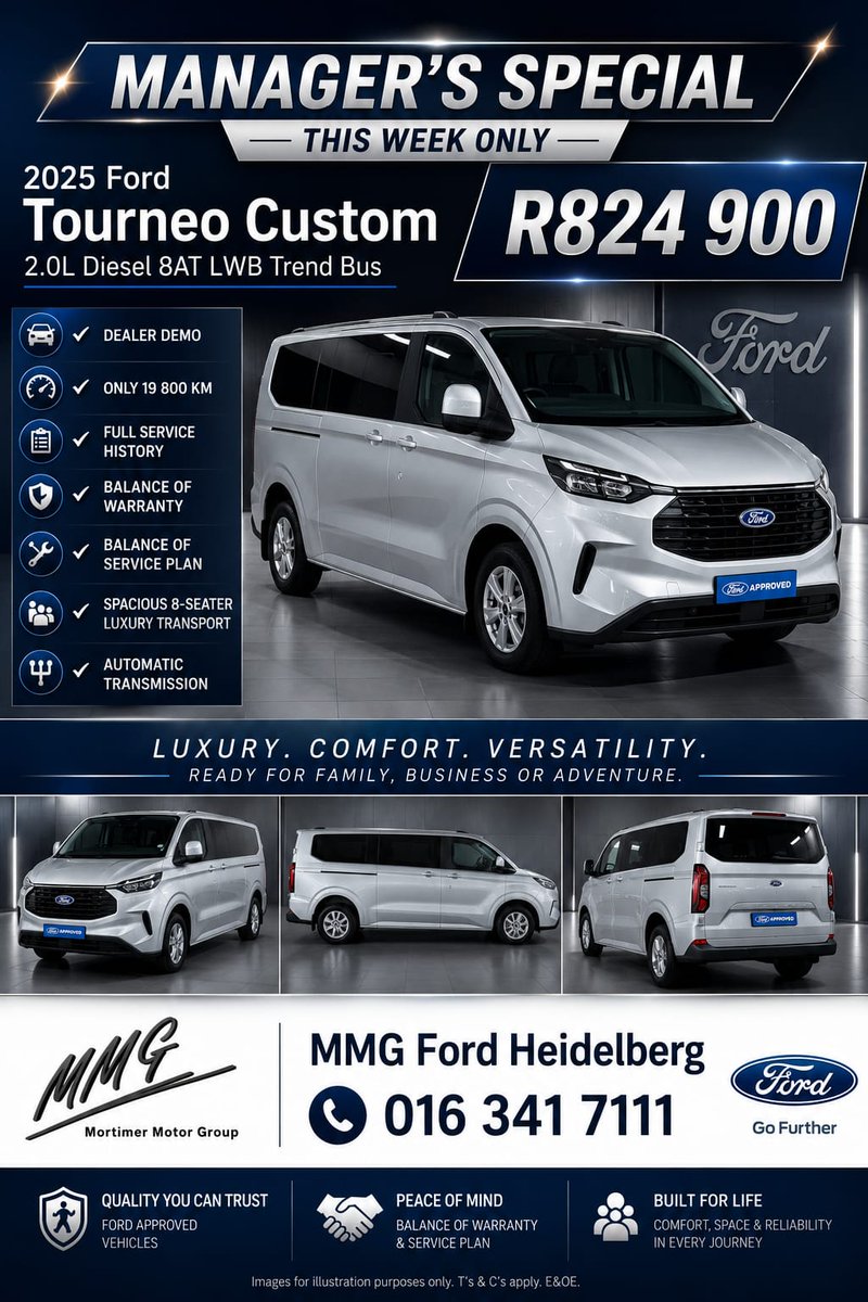 iamsampie's tweet photo. 2025 Ford Tourneo Custom Trend 2.0L Diesel 8 Speed Automatic bus

Finance through all major banks

Calls/WhatsApp :0725260259
Email address : sampie@mmg.africa

#MMGFordHeidelberg https://t.co/KgiJfdABW2