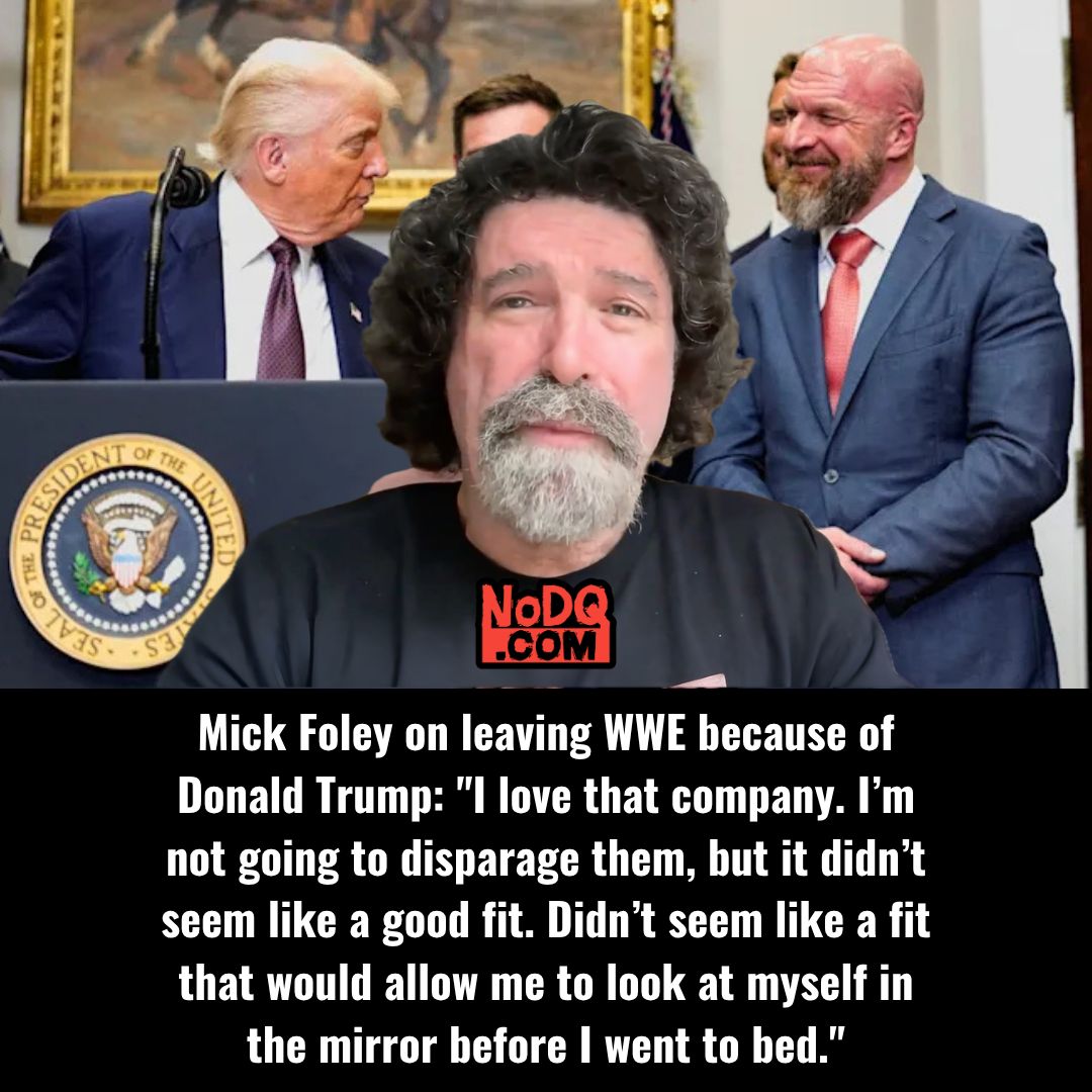 nodqdotcom's tweet photo. Mick Foley addresses his decision to leave WWE because of the company’s association with Donald Trump - Read the full comments at https://t.co/07PbvjptYc https://t.co/FmMVeBflcp