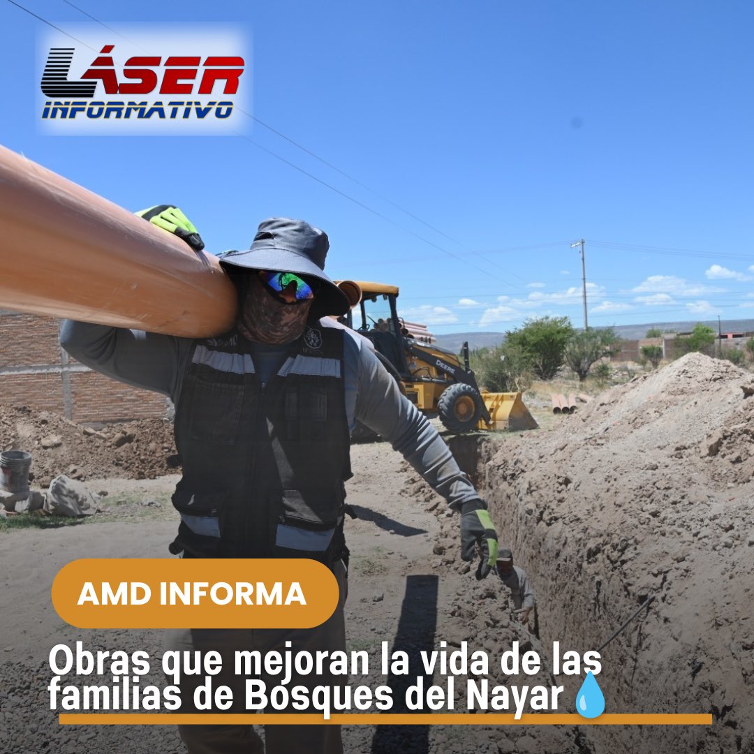LaloSerranoZ's tweet photo. #LaserInformativo

#AMDInforma|| Obras que mejoran la vida de las familias de Bosques del Nayar

•A través del programa Mano a Mano, #AMD realiza trabajos de ampliación de la red de drenaje sanitario para mejorar la calidad de vida de las familias de la colonia Bosques del Nayar.
•La obra contempla la instalación de 155 metros de tubería de 8 pulgadas, 16 descargas sanitarias domiciliarias y la construcción de tres pozos de visita.

Con el compromiso de seguir fortaleciendo la infraestructura hidráulica y sanitaria en beneficio de la gran familia duranguense, Aguas del Municipio de Durango @AMD_Durango lleva a cabo trabajos de ampliación de la red de drenaje sanitario en la colonia Bosques del Nayar, una obra que permitirá mejorar las condiciones de salud, bienestar y desarrollo de las familias.

Los trabajos se realizan a través del programa Mano a Mano e incluyen la instalación de 155 metros de tubería de drenaje sanitario de 8 pulgadas, la construcción de tres pozos de visita y la conexión de 16 descargas sanitarias domiciliarias, acciones que permitirán ampliar la cobertura del servicio y brindar una solución de largo plazo a las necesidades de la zona.

El director de AMD, el @IngJesusSmith , destacó que estas obras representan el esfuerzo conjunto entre gobierno y ciudadanía para llevar más y mejores servicios a las colonias de Durango. “Cada obra que realizamos significa una mejora directa en la calidad de vida de las familias. Con el programa Mano a Mano seguimos acercando infraestructura básica a quienes más lo necesitan, trabajando en equipo para construir un Durango más ordenado y con mejores oportunidades para todos”, señaló.

Estas acciones forman parte del compromiso del Gobierno Municipal que encabeza @josejoseantonio para continuar ampliando la cobertura de los servicios básicos en distintos sectores de la ciudad y mejorar las condiciones de vida para la gran familia duranguense.