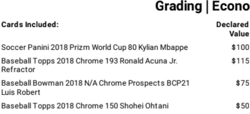 Knoxswill's tweet photo. Graded cards literally twice in my life. This was one of the orders to CSG from Sep 2021

Declared value on the Ohtani Chrome Rookie was $50. 👀👀 https://t.co/3FSy2nOkMF