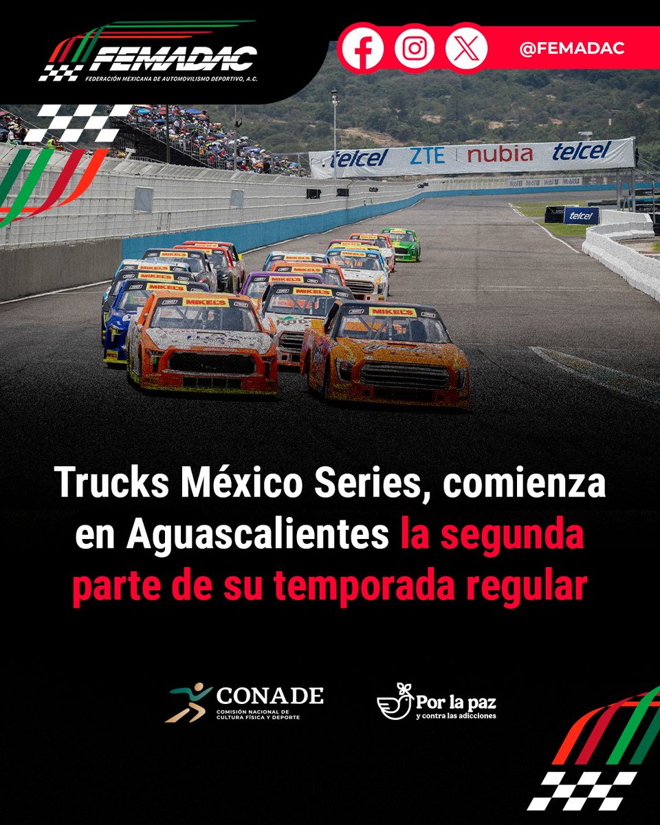 Femadac's tweet photo. La batalla por el Chase entra en una fase decisiva. Trucks México Series llega este fin de semana al Óvalo Aguascalientes México para disputar la Fecha 5 de la temporada 2026

Toda la información en 💻: https://t.co/6H1SLpg1nF
#FEMADAC #FEMADACInforma https://t.co/caJPRbMaP9