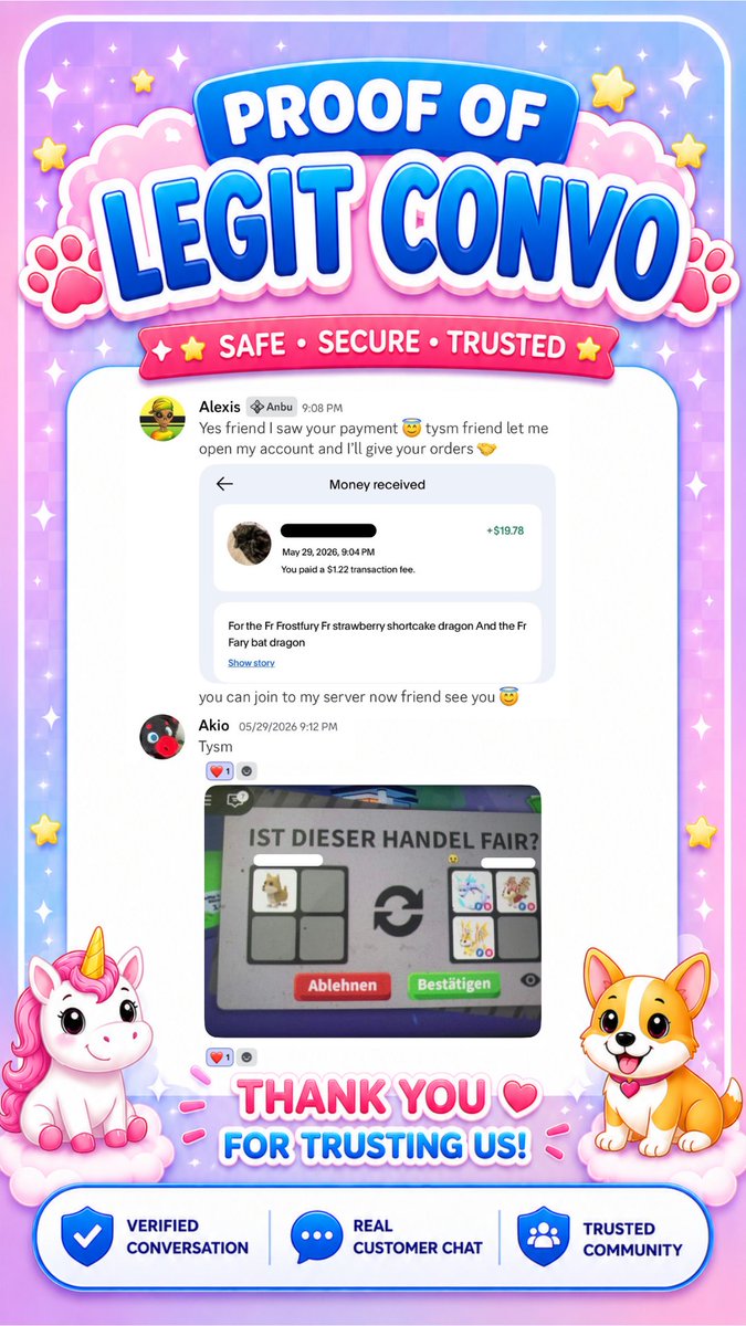 AdoptmeStore's tweet photo. She went first tysm for trusting us🤝😇. If you are looking for trusted/legit seller of #adoptmepets don't hesitate to message me you'll get your dream pet/s for a cheaper price. God bless us all 😇

#adoptme #roblox https://t.co/rbbCY0yNMu
