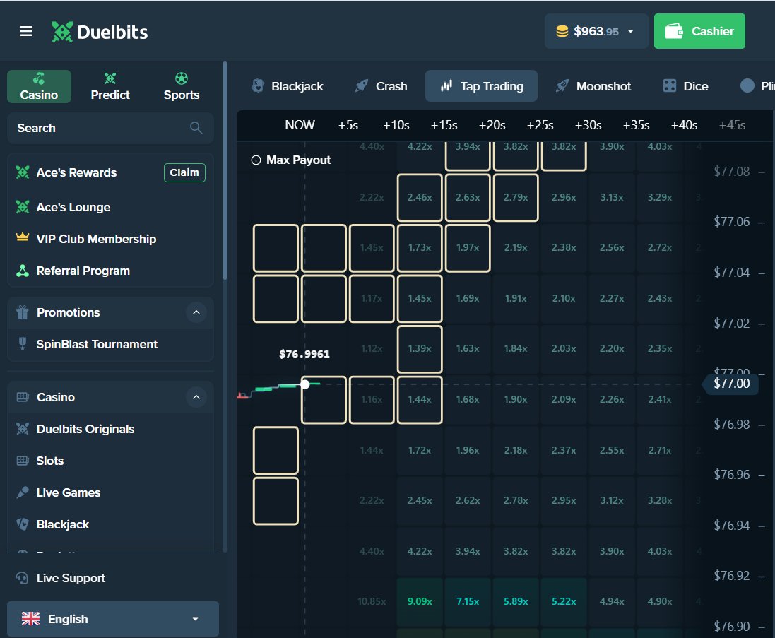 Duelbits's tweet photo. Here it is 🔥

Our newly released original: Tap Trading 🚀 https://t.co/bpa1Cg5UNs