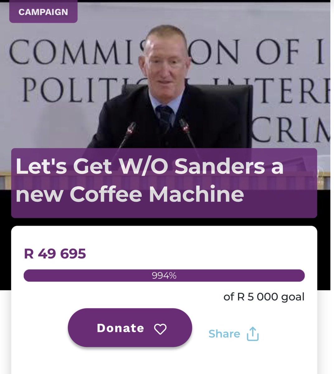 SANewsLink's tweet photo. A Back-a-Buddy campaign has been launched to buy a new coffee machine for policeman, Warrant Officer Karl Sander.

Sanders, a senior investigator at Directorate for Priority Crime Investigation (DPCI) or the Hawks in KwaZulu-Natal, this week, Sanders testified at the Madlanga Commission of Inquiry in relation to the theft of more than 500 kilograms of cocaine bricks worth R200 million from the Port Shepstone Hawks office in November 2021.

Sander told the Commission, set up to investigate allegations of systemic infiltration of criminal syndicates, corruption, and political interference within South Africa's criminal justice system, that at the time of the theft, he was on leave.

He added that his coffee machine was also stolen - and that he had to undergo a polygraph afterwards.

"I passed. I just wanted my coffee machine back. I didn't get it back," Sander said.

As a token of appreciation for his excellent service in the SAPS, South Africans took to social media to raise the funds to buy him the coffee machine. The goal was to reach R5000 and by Tuesday evening more than R49 000 was raised.