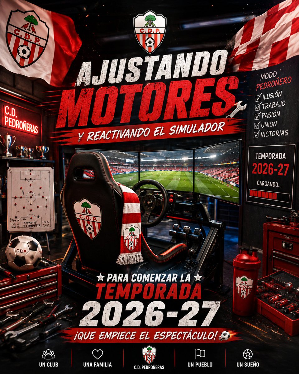 CDPedroneras's tweet photo. 🔴⚪️🏁 AJUSTANDO MOTORES...
Reactivando el simulador, cargando ilusión y poniendo a punto la maquinaria para la temporada 2026-27.
⚙️ Modo Pedroñero: ON
❤️ Ilusión: 100%
🏆 Objetivos: cargando...
Que empiece la cuenta atrás. 🚀
#CDPedroñeras #Temporada20262027 #AjustandoMotores https://t.co/yOuKH2v0Gw