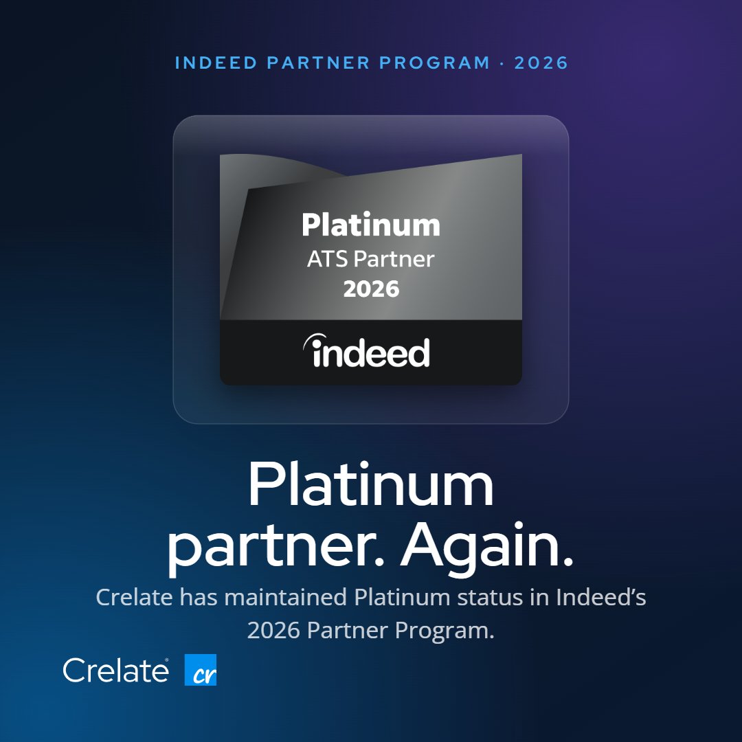 CRELATE's tweet photo. Crelate is proud to hold Platinum status in Indeed's 2026 Partner Program. This recognition reflects the work both teams have put in and the recruiting firms we're honored to serve together. Thank you to Indeed + to every customer who makes this partnership worth building. https://t.co/01eRecbnMu