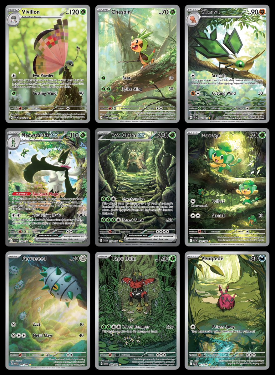 justmeg's tweet photo. Pokemon binder page inspo 💫 

forest theme https://t.co/ES6jI7xOAU