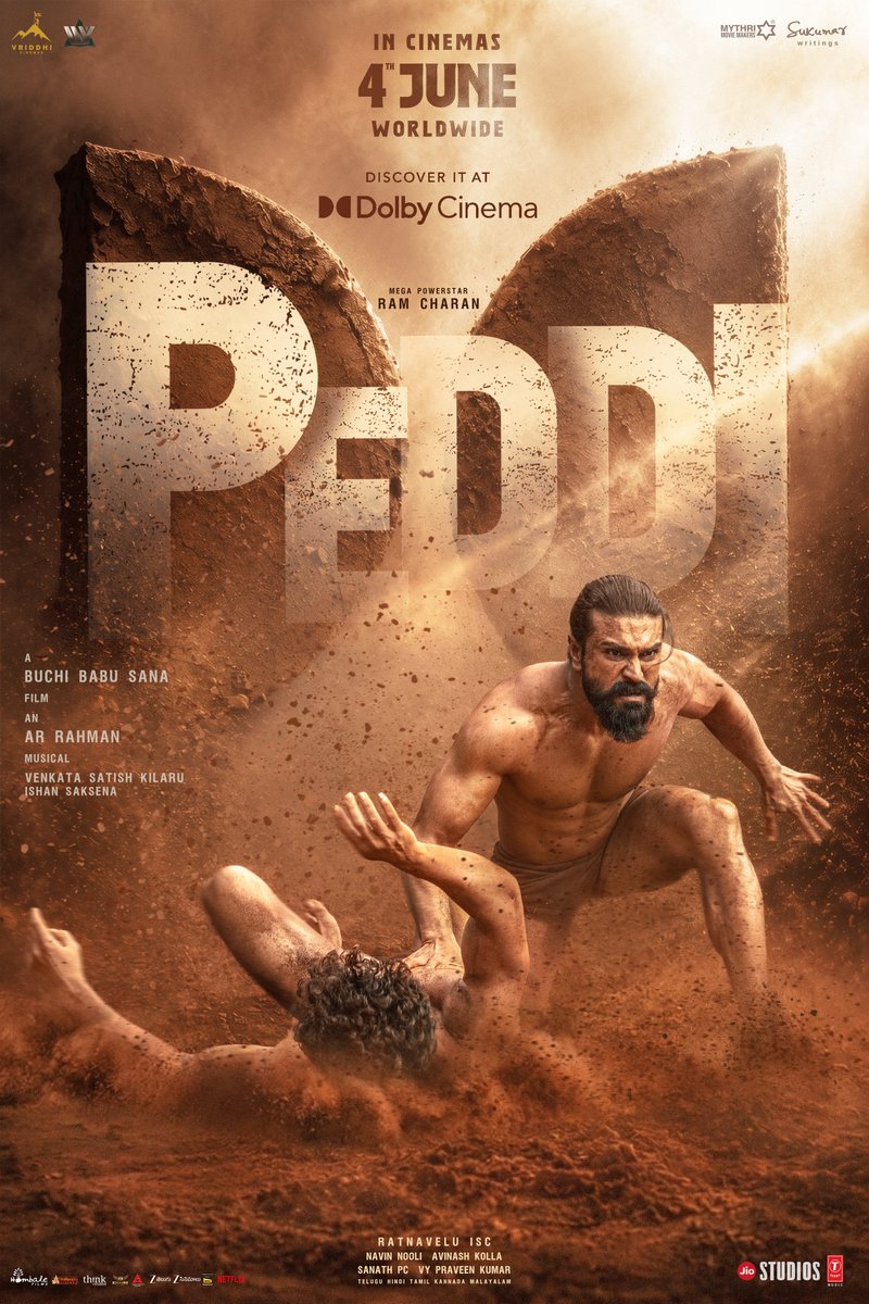 MythriOfficial's tweet photo. His fight deserves a grander vision. His roar deserves a louder sound. 💥💥

Experience #PEDDI in #DolbyCinema @dolbyin

#PEDDI in cinemas worldwide on 4th June.
#GetReadyForPeddi 💥💥

Mega Power Star @AlwaysRamCharan @NimmaShivanna #JanhviKapoor @BuchiBabuSana @arrahman @RathnaveluDop @artkolla @NavinNooli @bomanirani @IamJagguBhai @divyenndu @vriddhicinemas @VenkataSKilaru @gautamkalidindi @MythriOfficial @SukumarWritings #JyotiDeshpande @jiostudios @ivyofficial2023 @Tseries @thinkstudiosind @PeddiMovieOffl