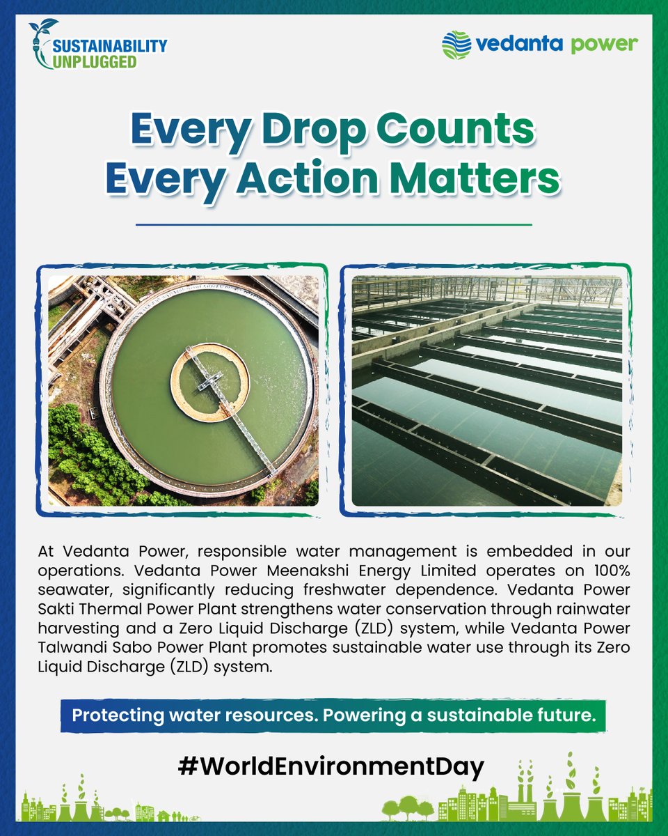 VedantaPowerLtd's tweet photo. Water stewardship starts with action. From 100% seawater operations to Zero Liquid Discharge systems across Vedanta Power plants, we're conserving water every day.

Learn more: https://t.co/SG8A3nL3bZ

#EnvironmentWeek #VedantaPower https://t.co/du4iwZ0RVG