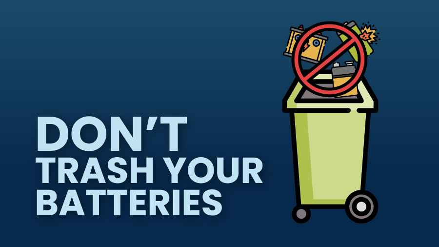 MelbourneFL's tweet photo. DO NOT put lithium-ion batteries in your regular trash or curbside recycling carts. They can cause fires during transport or at landfills and recycling centers. 
Instead, take them to separate recycling or household hazardous waste collection points. https://t.co/2DY03FrcQK https://t.co/CunSiBL8Ub