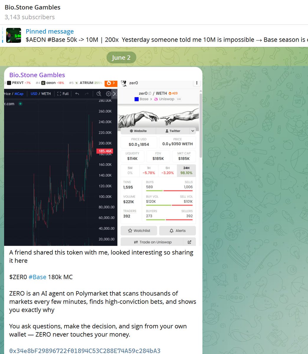 BioStone_chad's tweet photo. $ZER0 #Base 180k -> 340k | almost x2 profit

Unlike generic AI agents, $ZER0 is building genuinely useful AI specifically for prediction markets, where information overload is extreme.

If executed well, it could become the default interface for traders to discover, analyze, and act on markets — especially on Base + bankrbot — delivering real money-making opportunities, not hype.

0x34e8bF29896722f01894C53C288E74A59c284bA3