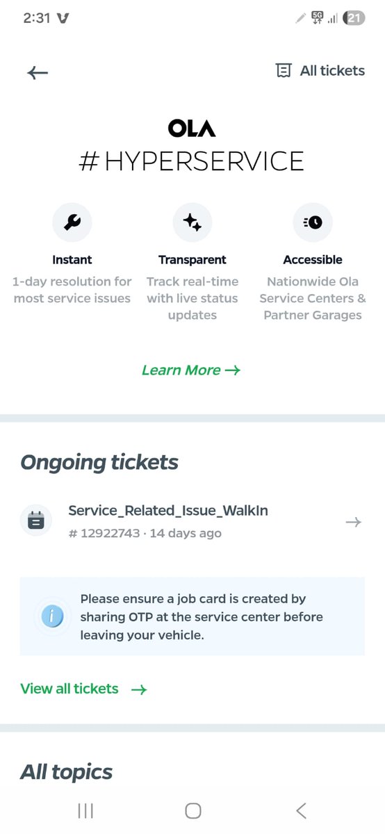 ChandanLive2's tweet photo. So much for Ola's "Instant 1-day resolution" #HYPERSERVICE! 🙄 My scooter has been stuck for 14 days (Ticket #12922743). I keep asking for updates but nobody is answering me. @OlaElectric @OlaSupport @bhash, when will I get my scooter back? Please resolve this ASAP! https://t.co/63eubDN8Om