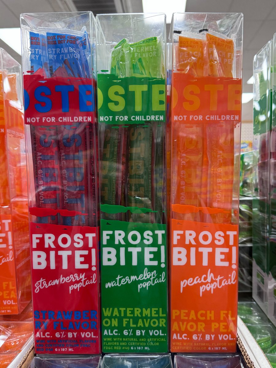 JRsBeer's tweet photo. Cool off with Frost Bite Poptails! These frozen wine-based treats are packed with fruity flavor &amp; perfect for summer. Choose from Strawberry, Watermelon or Peach for just $5.99+tax per pack. Stop in &amp; grab your favorite today! https://t.co/nmc4LD2RN7