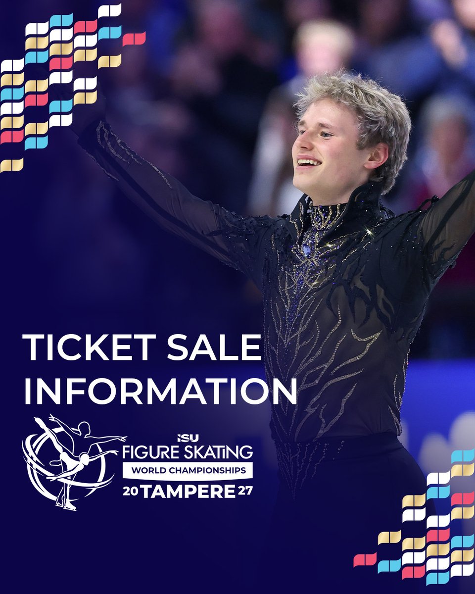 ISU_Figure's tweet photo. Ticket sales dates for the ISU Figure Skating World Championships 2027 in Tampere 🎟️⛸️

Day Ticket Sales begin on June 10, with an exclusive pre-sale on June 8 for all pre-registered fans ✨

Please note: Pre-sale registration is now closed.

Which event are you most excited to watch live? 👀

#FigureSkating