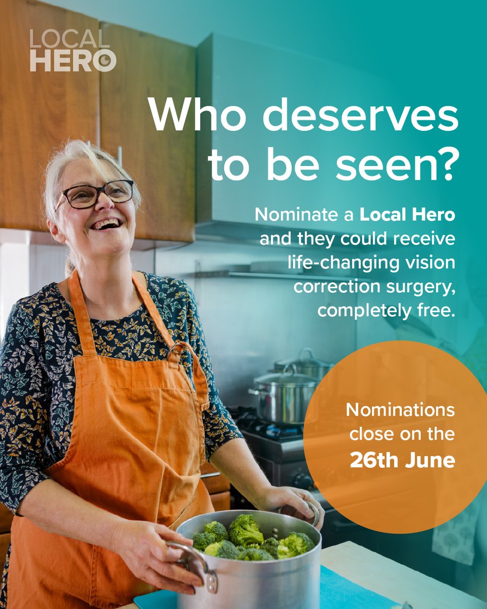 Optegra's tweet photo. Do you know someone who goes above and beyond for their community? Optegra Brighton and Optegra Newcastle are looking for a local hero to receive FREE vision correction surgery. Nominate your local hero at https://t.co/moXOV3TQTZ https://t.co/OQ85X9uPRJ