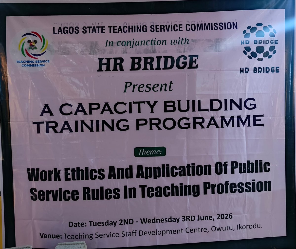Tescom_Lagos's tweet photo. TESCOM deepens the knowledge of over 200 educators on GL 08-09 with a 2-Day workshop on "Work Ethics and Application of Public Service Rules in Teaching Profession". 

The 2-Day workshop commenced today Tuesday 2nd June 2026 at the TSSDC, Owutu Ikorodu. https://t.co/q66f3b2F6W