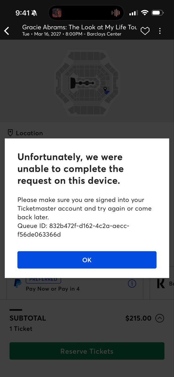 blake7193's tweet photo. @Ticketmaster every day i tried for i added tickets and then it was telling me this. what did i do https://t.co/G6vEG8OsR9