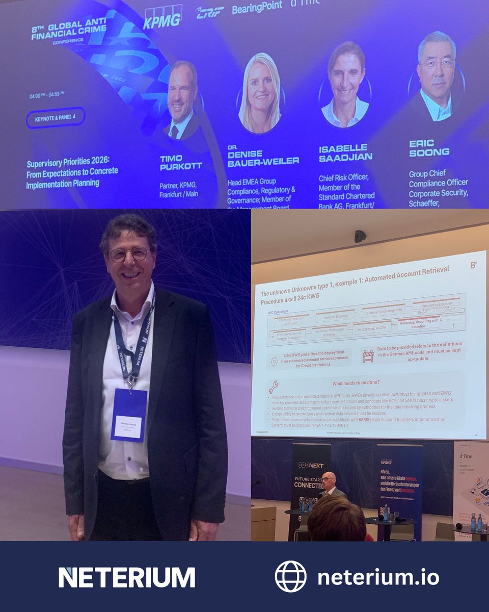neterium's tweet photo. 🗓️On 21 May 2026, Christian Kothe, Senior Sales Executive @neterium, attended the 8th Global Anti Financial Crime Conference organised by the International Bankers Forum at the Frankfurt School of Finance &amp; Management

More here: https://t.co/l1zl03oN9f

#FCC https://t.co/WOyVUnuBkV