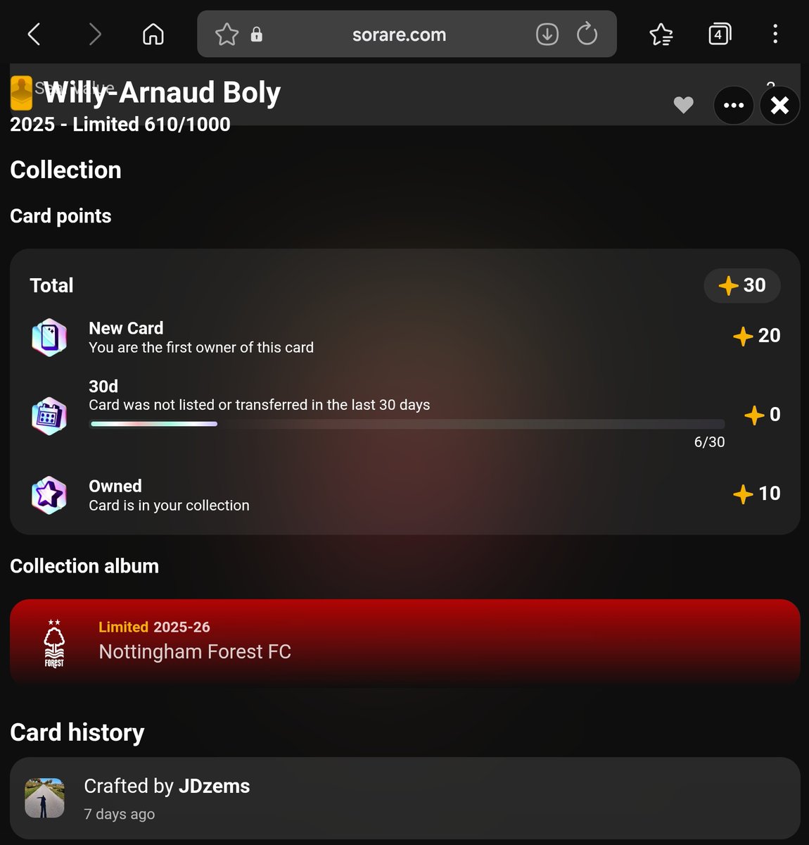 xDzems's tweet photo. 🚨 **GIVEAWAY** 🚨

In-Season Willy-Arnaud Boly Limited 610/1000 going out! 🔥 
I now own three of them and my last Essence pull was him again… so time to pass this one on.

**To enter:** 
Like ❤️ + Repost 🔁 

Good luck guys! 
#sorare #nft #giveaway https://t.co/YDPvqFi30o