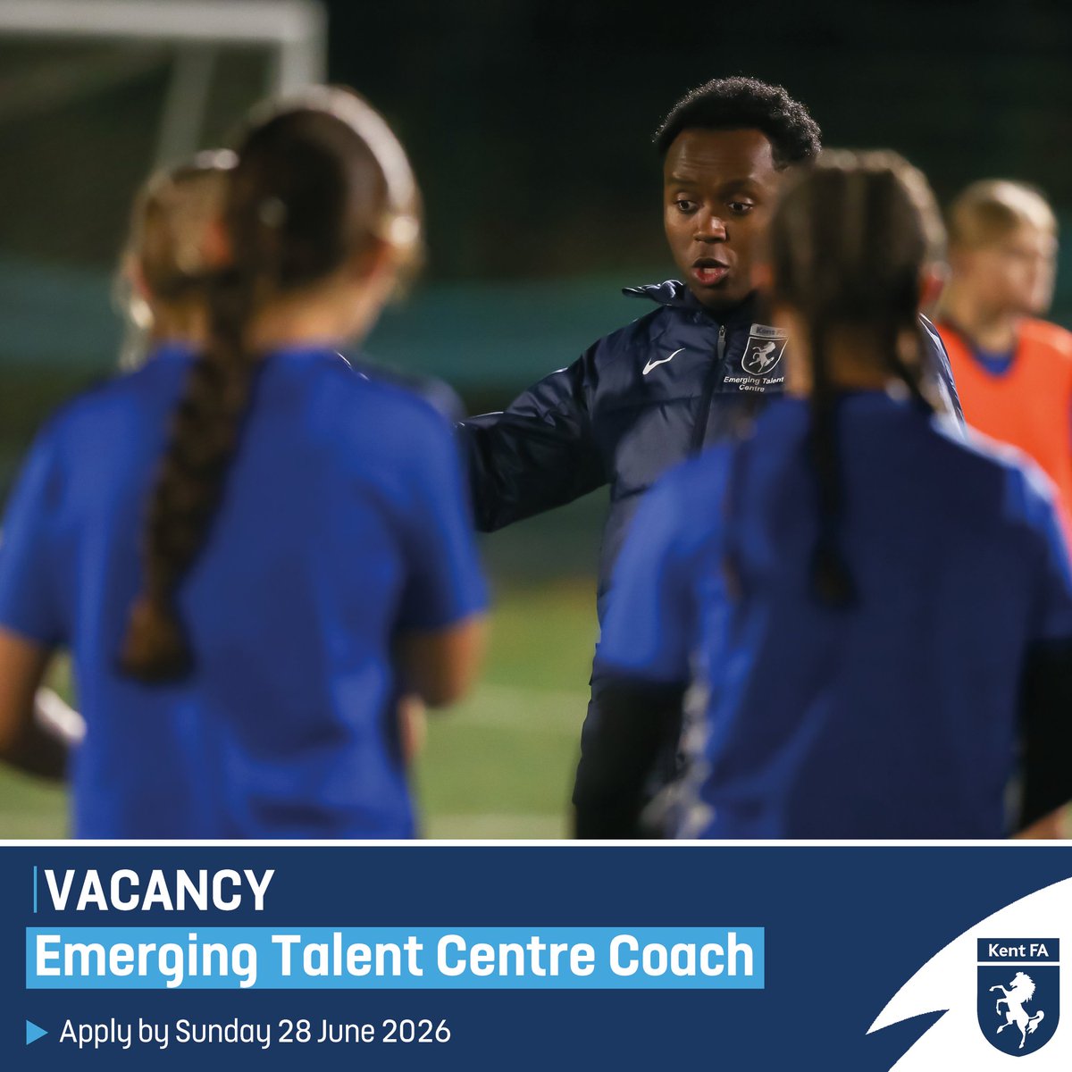 KentFA's tweet photo. We’re Hiring | Emerging Talent Centre Coach (U13–U16 Girls) 🙌 

This is your chance to play a pivotal role in nurturing and developing young talent at a crucial stage of their journey.

We’re looking for an enthusiastic and committed Emerging Talent Centre Coach to help create an environment where players aged 13–16 can grow, challenge themselves and reach their full potential. 

You’ll deliver high-quality sessions, support a structured 30-week programme, and work alongside a dedicated coaching team to shape confident, skilled footballers.

📅 Closing date: 28 June
👉 https://t.co/qjA5itJloQ