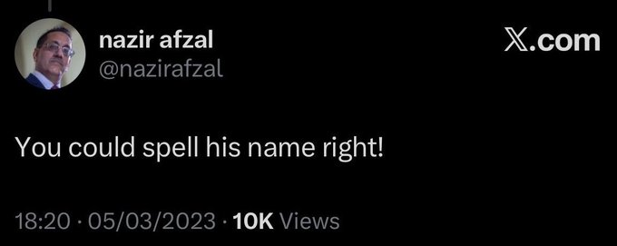 Thinkerate's tweet photo. @nazirafzal Bitch your name is Nazi.... The r is silent. https://t.co/9tG9EgIW59