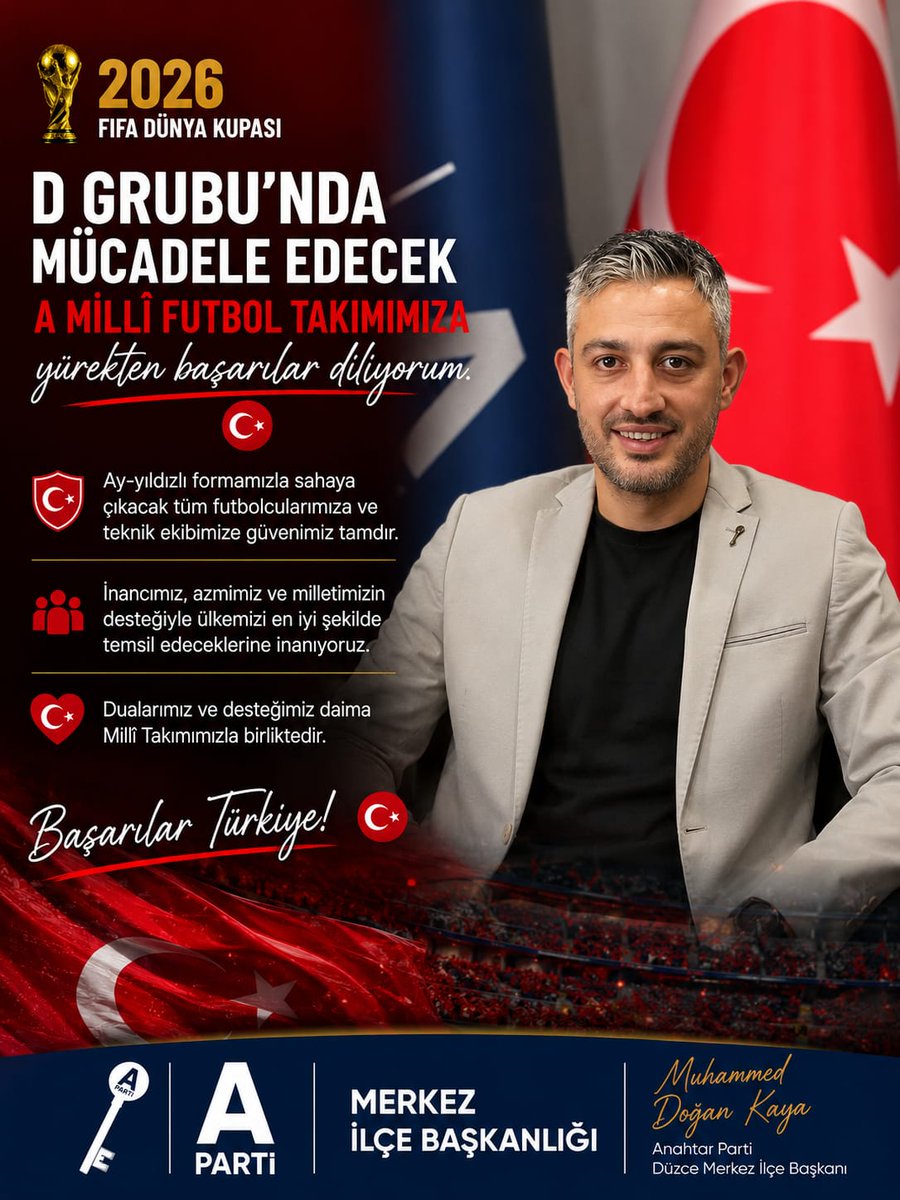 apartiduzceilce's tweet photo. 2026 FIFA Dünya Kupası yolunda mücadele eden A Milli Futbol Takımımıza yürekten başarılar diliyoruz.Ay-yıldızlı formanın taşıdığı inanç, azim ve millet ruhuyla sahada en güzel sonuçları alacağına inanıyoruz.Dualarımız ve desteğimiz millilerimizle.Yolunuz açık,zaferiniz daim olsun https://t.co/y5FaThW7bp
