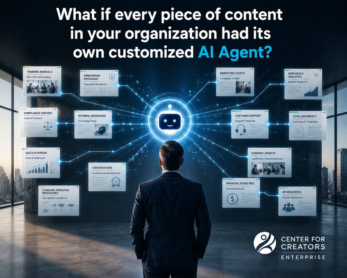 center4creators's tweet photo. What if the content in your organization had its own customized AI Agents?

Training manuals
Onboarding programs
Compliance content
Certifications
Internal knowledge

Now live for enterprise organizations.
https://t.co/21m5CsFtDI

 #CFCToken #AI #Tokenization #DigitalAssets #XRPL https://t.co/wjex6eZXZm