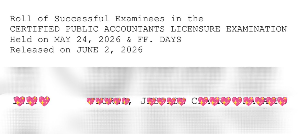 jayceexEXO's tweet photo. CPA NA KO FINALLY !!! 🥹💖

See you @weareoneEXO as a CPA 🫶

TYL and Thank you EXO sa inspiration 🥹 https://t.co/WQ3bjmHRBw