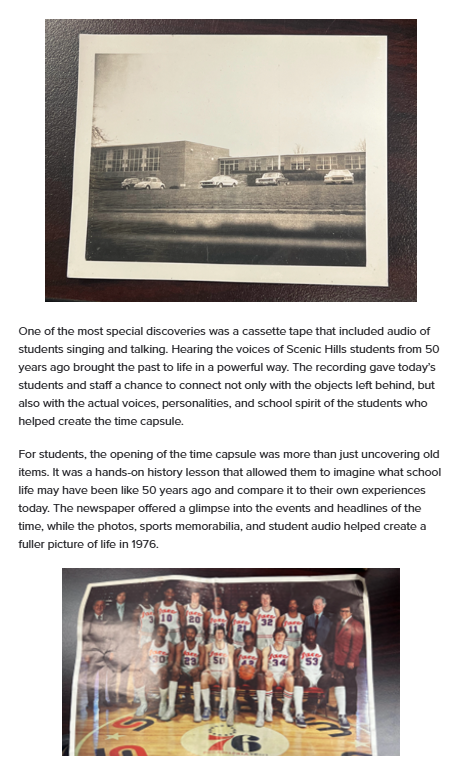 SpringfieldSD's tweet photo. Scenic Hills Elementary School recently took a special step back in time as students and staff uncovered a time capsule that had been placed in the school in 1976. 
#PrideInAllThings https://t.co/0pkn6Rsndo