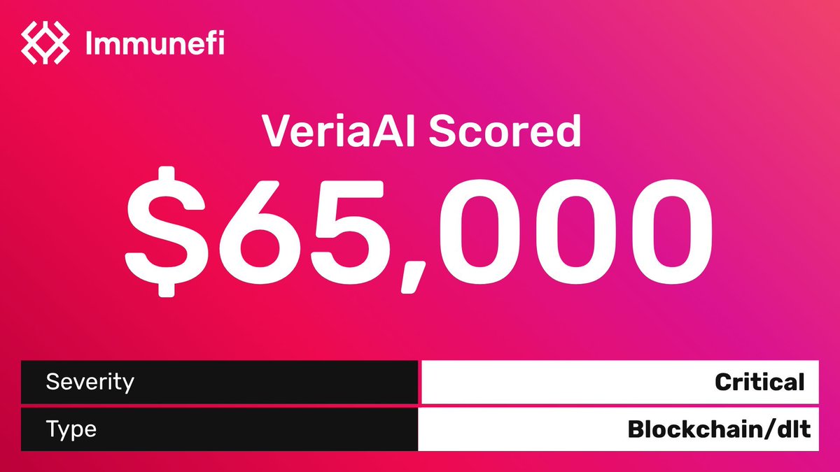 immunefi's tweet photo. Another 5-figure win for an Immunefi SR. 

Congrats to @verialabs and @Cayden_Liao. https://t.co/9zYdK1Hpqx