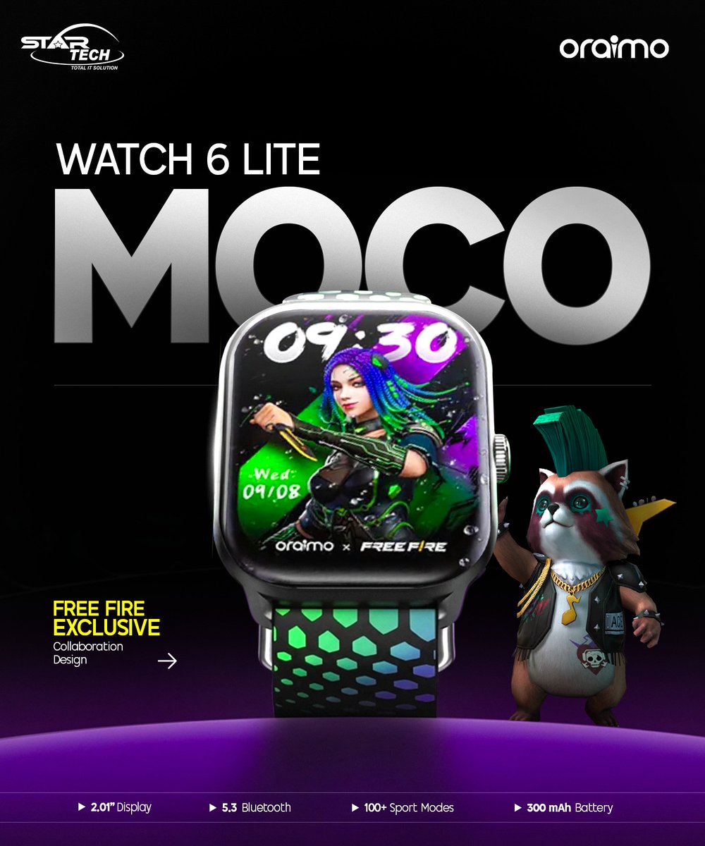 startechbd's tweet photo. Smart, Stylish &amp; Built for Everyday Fitness — Oraimo Watch 6 Lite MOCO (Free Fire Edition)

Price: 2,210৳

Buy Now: https://t.co/D7uUe0sALF

#Oraimo #SmartWatch #Watch6Lite https://t.co/ZoZMkhkFLD